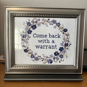 Handmade Floral Wreath Cross-Stitch Framed Art